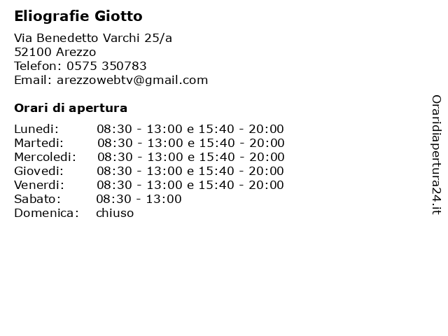 Orari di apertura Centro Copia Eliografie Giotto Via